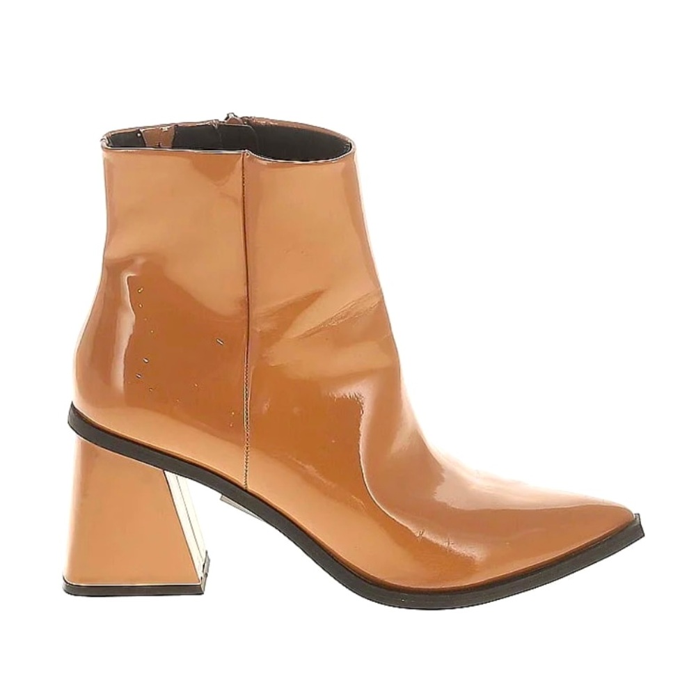 Bp tan patent half boot size 4.5 glossy ankle boots vegan leather chunky heel
